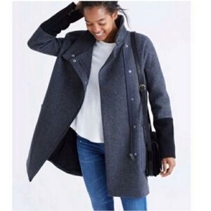 Madewell City Grid Coat In Colorblock Grey Black Wool Size 00